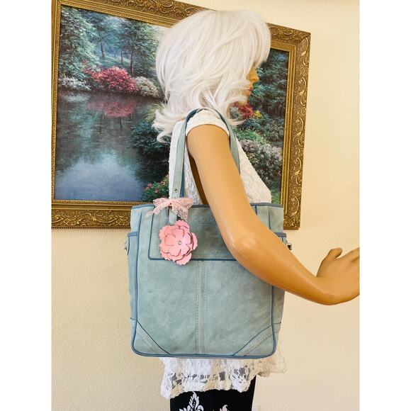rare vtg COach gallery light blue suede LEather SHoulder BAg tote F10410 - Picture 3 of 9